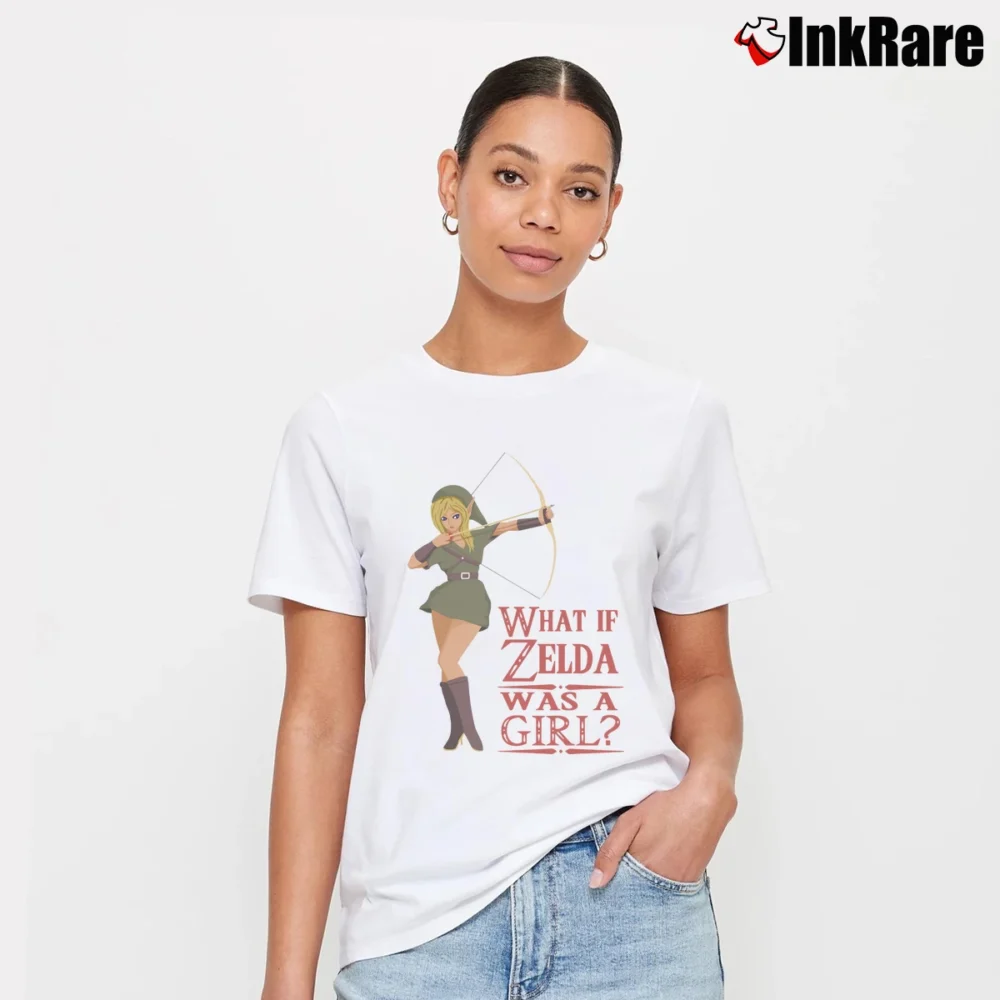 Women’s What If Zelda Was A Girl Funny Gamer Signature T-Shirt in white | Soft, Flattering Fit