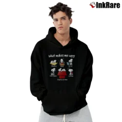 Men’s What Makes Me Happy Snoopy Pullover Hoodie in black | Cozy, Durable, Modern Fit