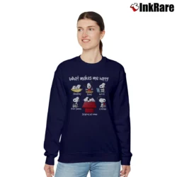 Women’s What Makes Me Happy Snoopy Relaxed Sweatshirt in navy | Soft, Laid-Back Vibe