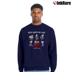 Men’s What Makes Me Happy Snoopy Crewneck Sweatshirt in navy | Cozy Fabric, Clean Style