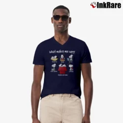 Men’s What Makes Me Happy Snoopy V-Neck Tee in navy | Sharp, Breathable, Everyday Staple