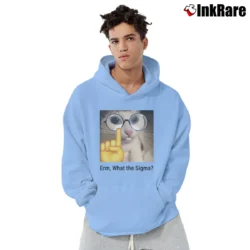 Men’s What The Sigma Meme Silly Cat Humor Classic Pullover Hoodie in light blue | Cozy, Durable, Modern Fit