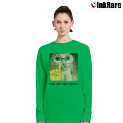 Women’s What The Sigma Meme Silly Cat Humor Classic Long-Sleeve Top in irish green | Sleek, Versatile, All-Season