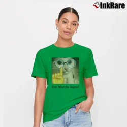 Women’s What The Sigma Meme Silly Cat Humor Classic Signature T-Shirt in irish green | Soft, Flattering Fit