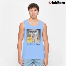 Men’s What The Sigma Meme Silly Cat Humor Classic Tank Top in light blue | Breathable, Active-Friendly Design