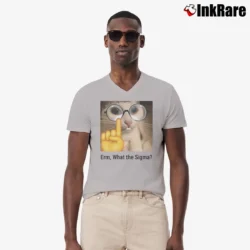 Men’s What The Sigma Meme Silly Cat Humor Classic V-Neck Tee in sport grey | Sharp, Breathable, Everyday Staple