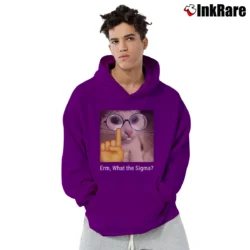Men’s What The Sigma Meme Silly Cat Humor Pullover Hoodie in purple | Cozy, Durable, Modern Fit