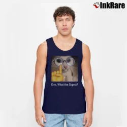 Men’s What The Sigma Meme Silly Cat Humor Tank Top in navy | Breathable, Active-Friendly Design