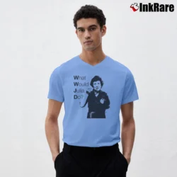 Men’s What Would Julia Do Organic Cotton V-Neck Tee in light blue | Sharp, Breathable, Everyday Staple