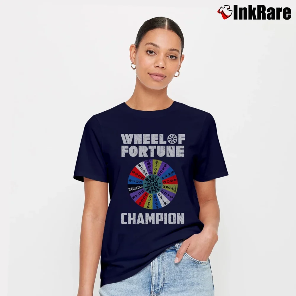 Women’s Wheel Of Fortune Champion Distressed Signature T-Shirt in navy | Soft, Flattering Fit