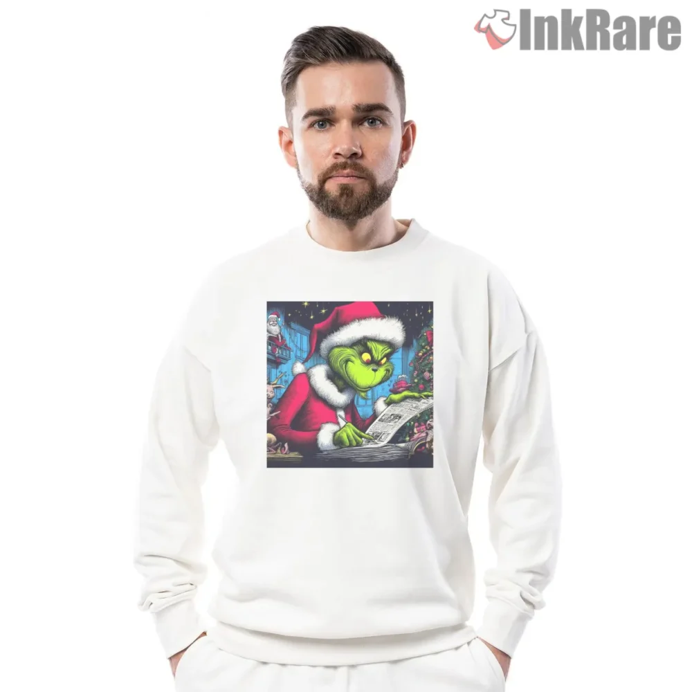 Whimsical Holiday Window Grinch Inspired Storybook Shirt on graphic shirt for men graphic tee