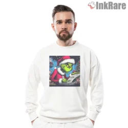 Whimsical Holiday Window Grinch Inspired Storybook Shirt on graphic shirt for men graphic tee