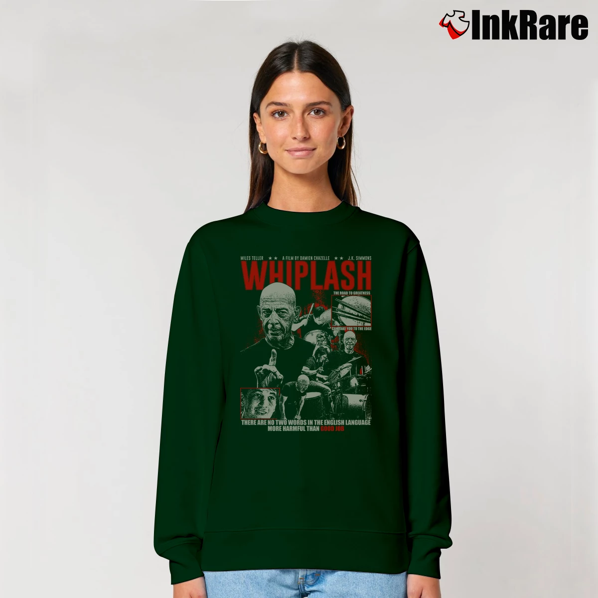 Women’s Whiplash Movie Poster Relaxed Sweatshirt in forest green | Soft, Laid-Back Vibe