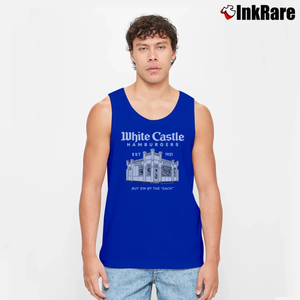 Men’s White Castle By The Sack Tank Top in royal blue | Breathable, Active-Friendly Design