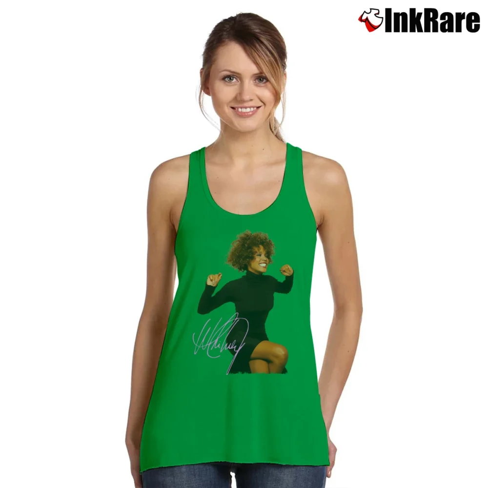 Women’s Whitney Houston Smile Photo Tank Top in irish green | Lightweight, Movement-Friendly