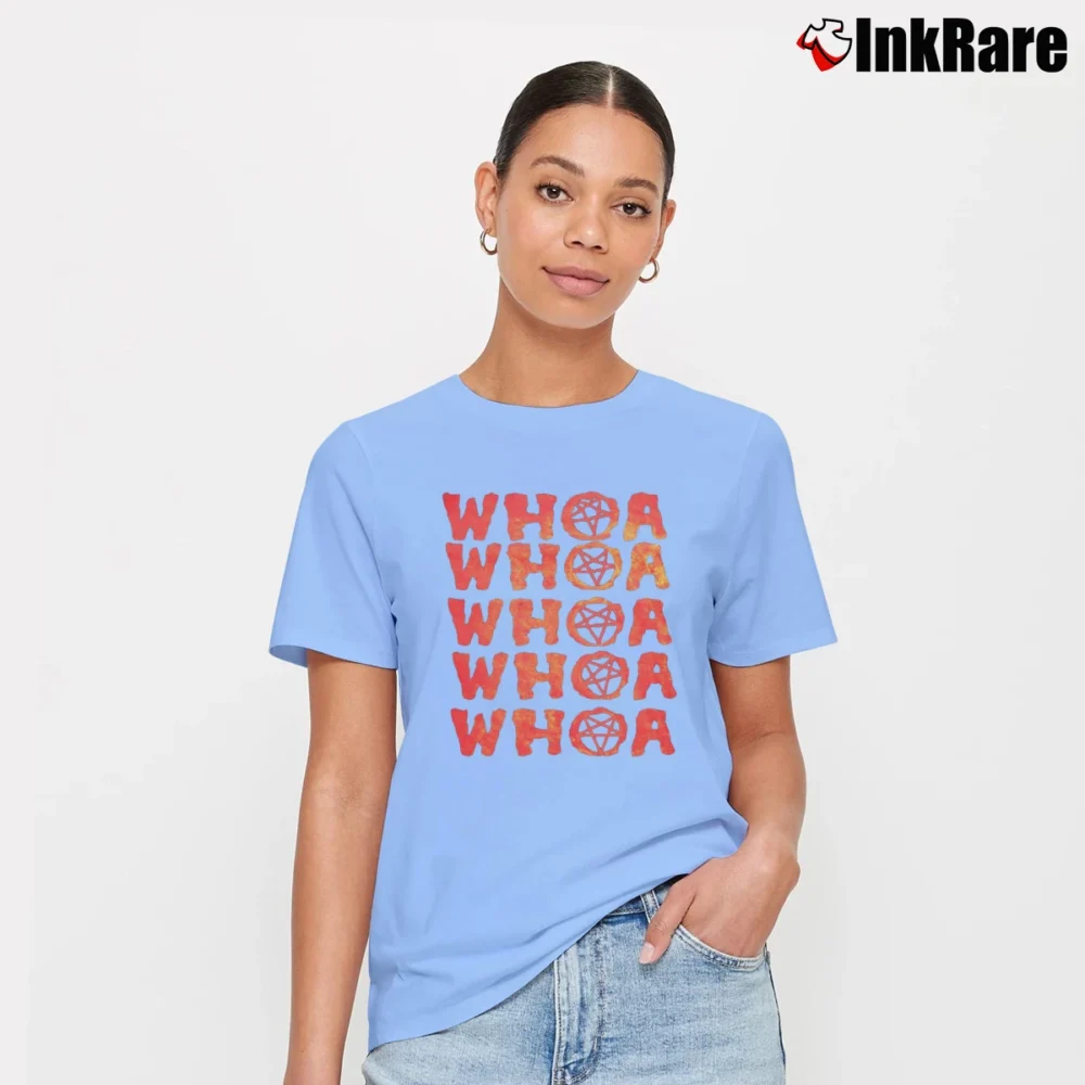 Women’s Whoa Whoa Whoa Tom Jones Parody Metal Band Signature T-Shirt in light blue | Soft, Flattering Fit