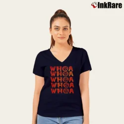 Women’s Whoa Whoa Whoa Tom Jones Parody Metal Band V-Neck Tee in navy | Chic Neckline, Soft Texture
