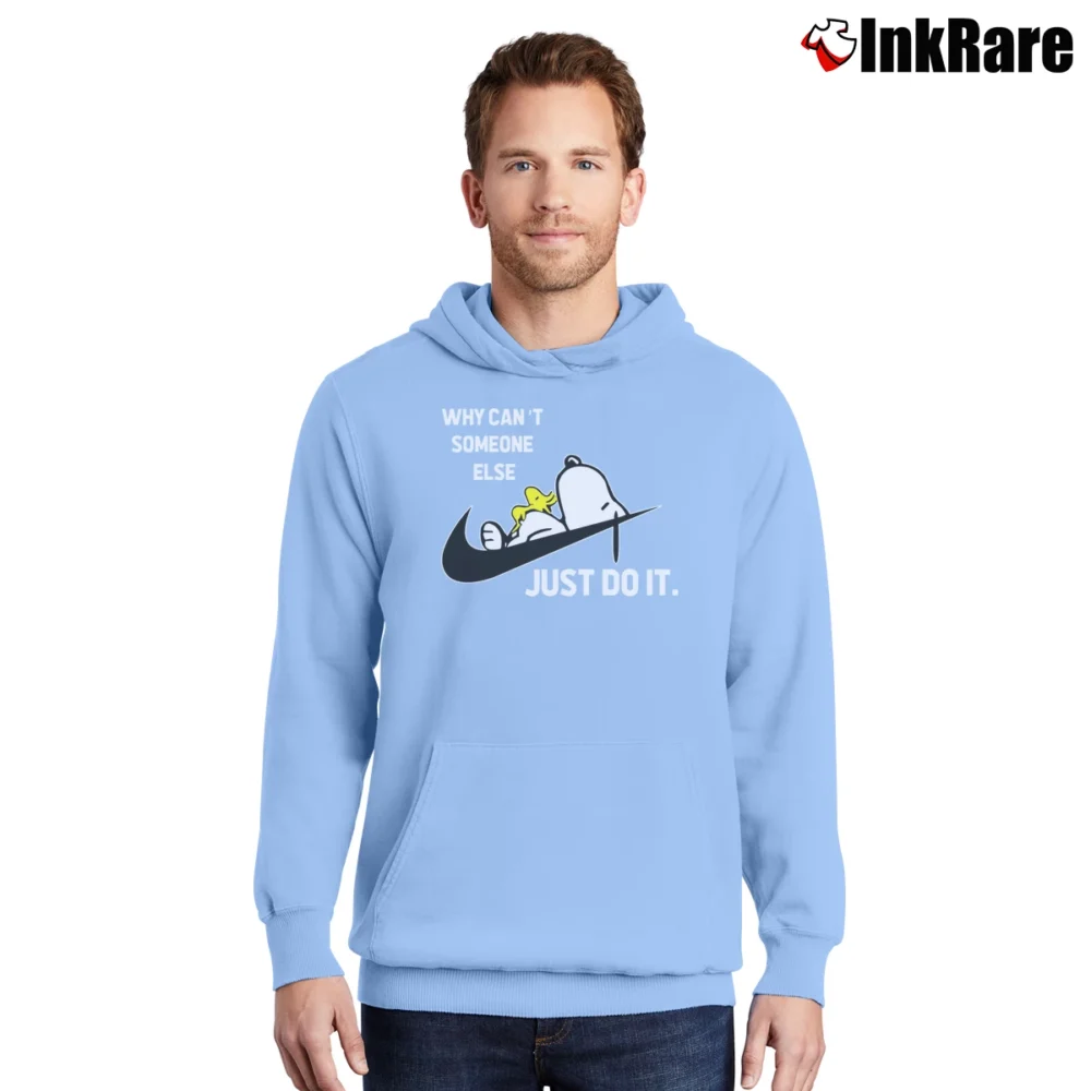 Men’s Why Can't Someone Else Just Do It Snoopy Pullover Hoodie in light blue | Cozy, Durable, Modern Fit