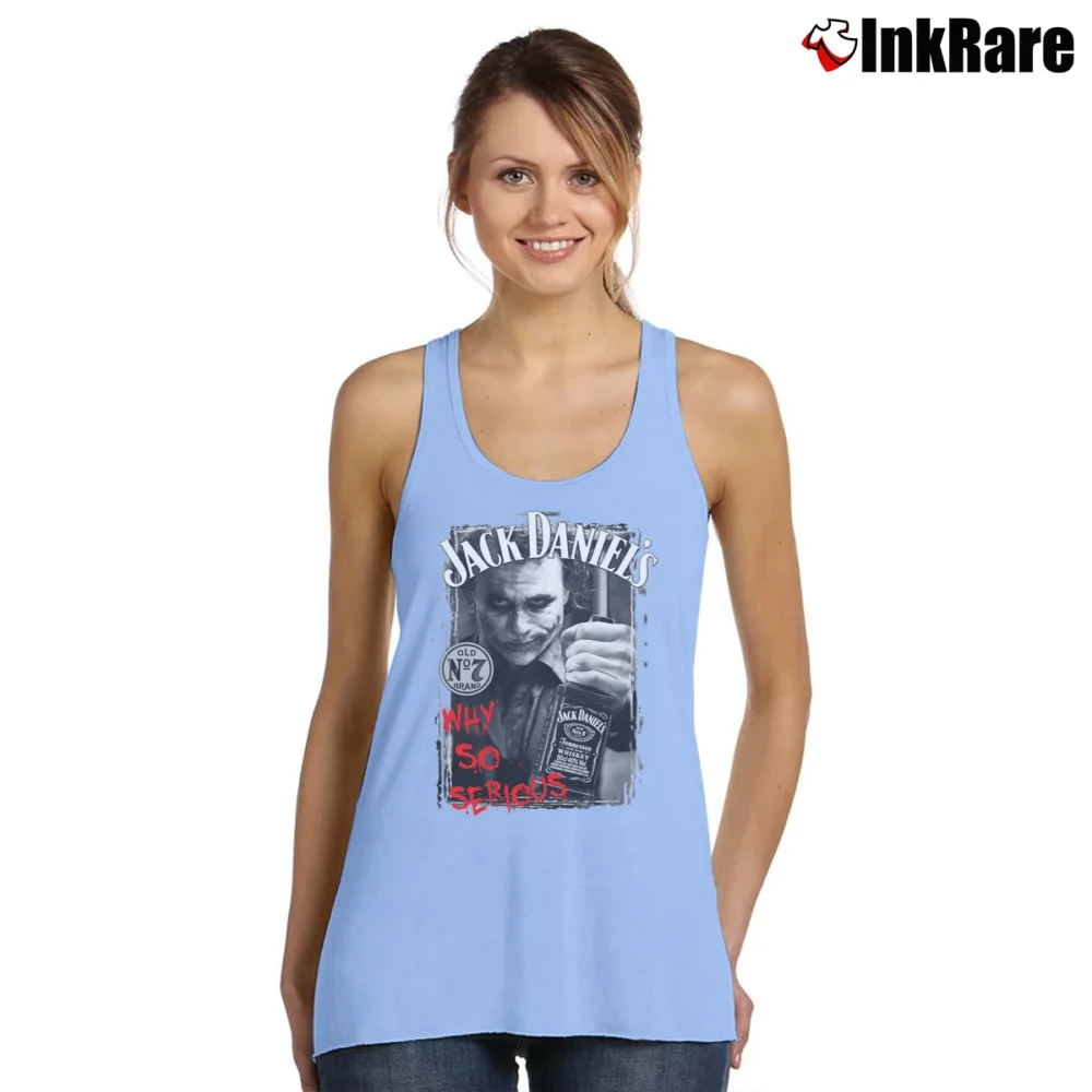 Women’s Why So Serious Jack Daniels Parody Joker Batman Cool Tank Top in light blue | Lightweight, Movement-Friendly
