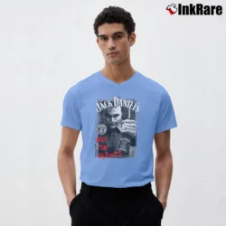 Men’s Why So Serious Jack Daniels Parody Joker Batman Cool V-Neck Tee in light blue | Sharp, Breathable, Everyday Staple