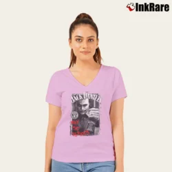 Women’s Why So Serious Jack Daniels Parody Joker Batman Cool V-Neck Tee in light pink | Chic Neckline, Soft Texture
