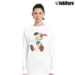 Women’s Why You Always Lying Pinocchio Cute Graphic Walt Disney Long-Sleeve Top in white | Sleek, Versatile, All-Season
