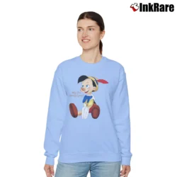 Women’s Why You Always Lying Pinocchio Cute Graphic Walt Disney Relaxed Sweatshirt in light blue | Soft, Laid-Back Vibe