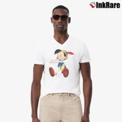 Men’s Why You Always Lying Pinocchio Cute Graphic Walt Disney V-Neck Tee in white | Sharp, Breathable, Everyday Staple