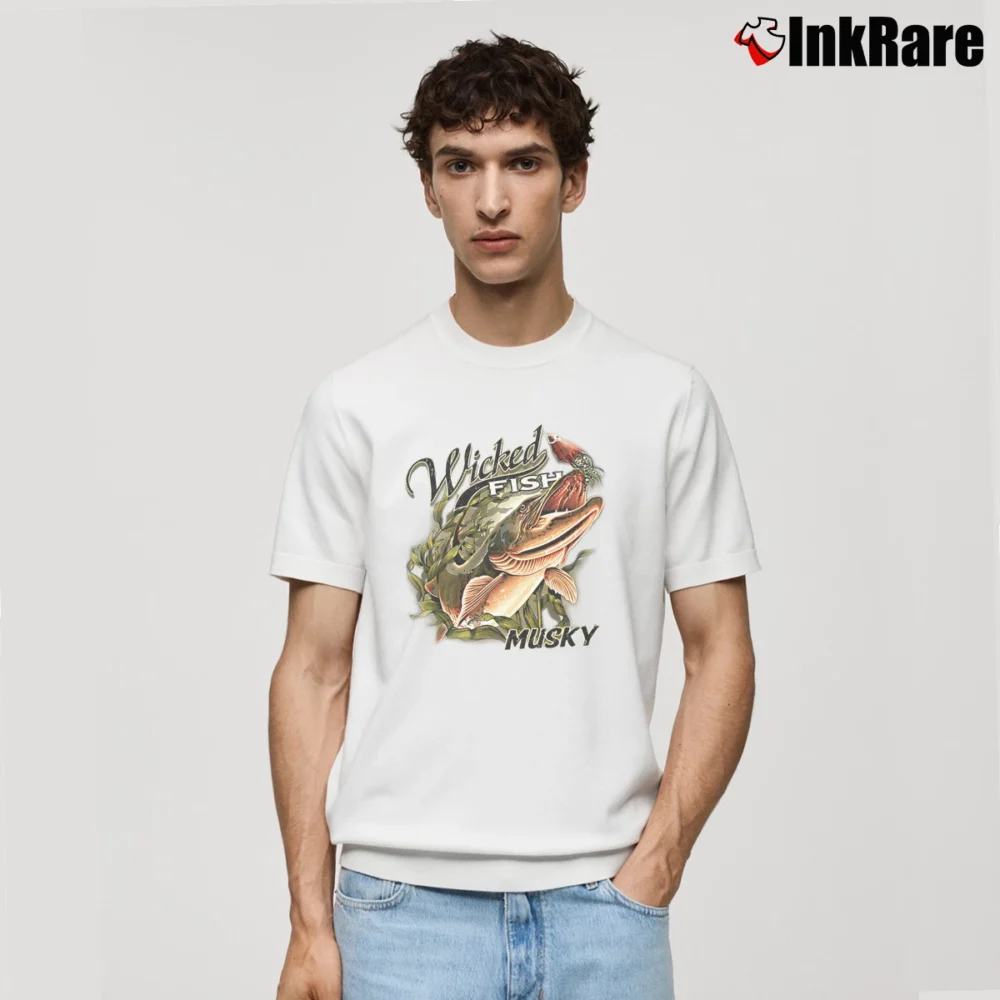 Men’s Wicked Fish Muskie Fishing Classic T-Shirt in white | Soft, Breathable Everyday Wear