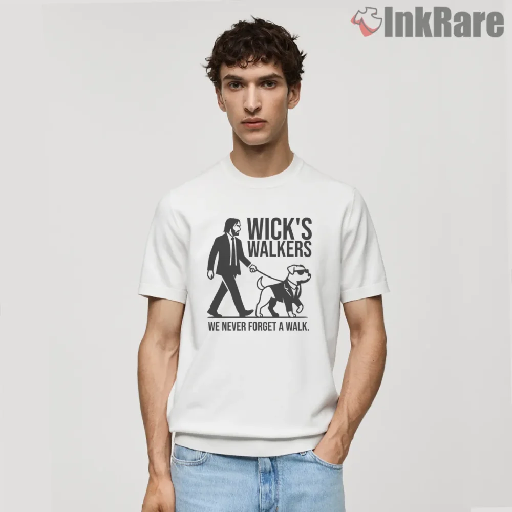 Wicks Walkers Dog Walk Tribute Shirt on white short sleeve shirt for men graphic tee
