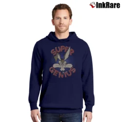 Men’s Wile E Coyote Super Genius Looney Tunes Pullover Hoodie in navy | Cozy, Durable, Modern Fit