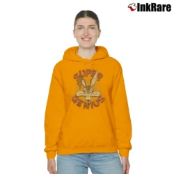 Women’s Wile E Coyote Super Genius Looney Tunes Cozy Hoodie in orange | Warm, Structured, Stylish