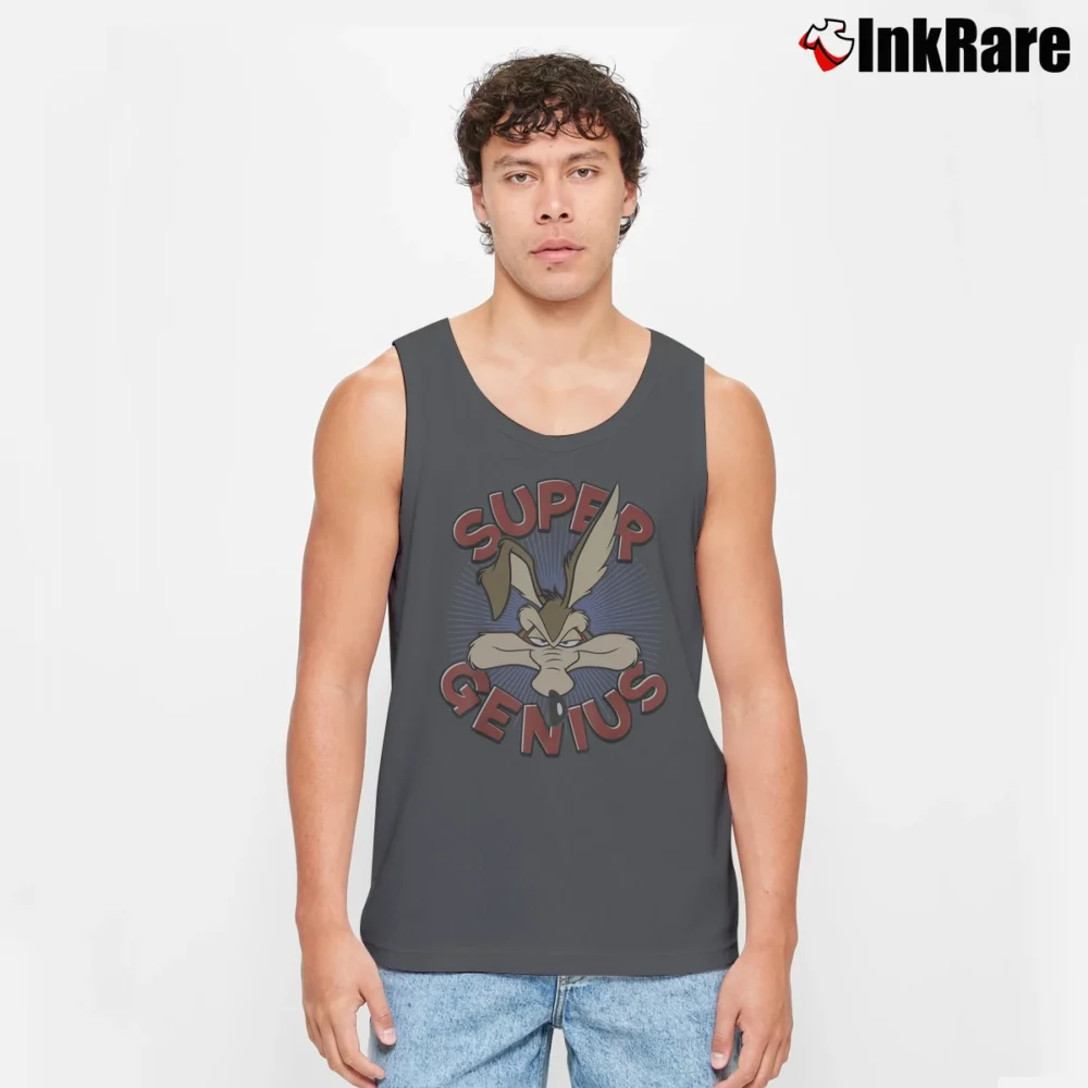 Men’s Wile E Coyote Super Genius Looney Tunes Tank Top in charcoal | Breathable, Active-Friendly Design