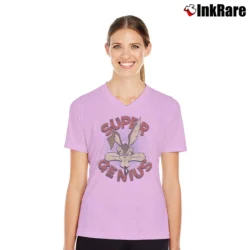Women’s Wile E Coyote Super Genius Looney Tunes V-Neck Tee in light pink | Chic Neckline, Soft Texture