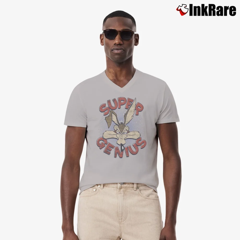Men’s Wile E Coyote Super Genius Looney Tunes V-Neck Tee in sport grey | Sharp, Breathable, Everyday Staple