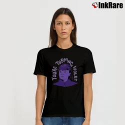 Women’s Willy Wonka Violet Character Graphic Signature T-Shirt in black | Soft, Flattering Fit