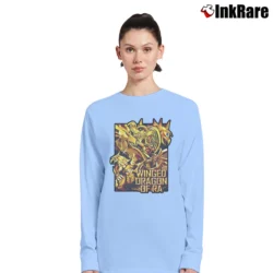 Women’s Winged Dragon Of Ra Yugioh Egyptian Gods Long-Sleeve Top in light blue | Sleek, Versatile, All-Season