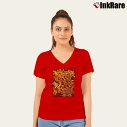 Women’s Winged Dragon Of Ra Yugioh Egyptian Gods V-Neck Tee in red | Chic Neckline, Soft Texture