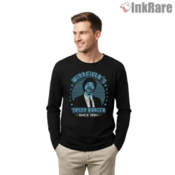 Winnfield Tasty Burger Diner Shirt on black long sleeve shirt for men graphic tee