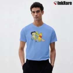 Men’s Winnie The Pooh And Betty Boop Uncensored Cartoon V-Neck Tee in light blue | Sharp, Breathable, Everyday Staple