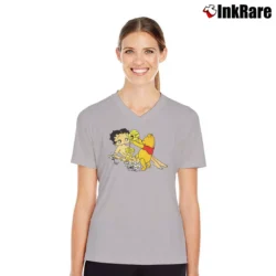 Women’s Winnie The Pooh And Betty Boop Uncensored Cartoon V-Neck Tee in sport grey | Chic Neckline, Soft Texture