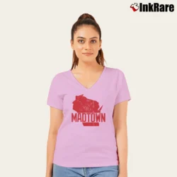 Women’s Wisconsin Madtown Tailgate V-Neck Tee in light pink | Chic Neckline, Soft Texture