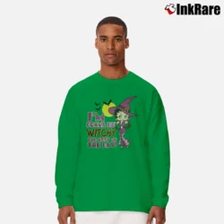 Men’s Witchy Halloween Betty Boop Graphic Cartoon Long-Sleeve Shirt in irish green | Sleek, Lightweight, Year-Round Wear