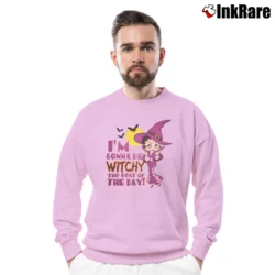 Men’s Witchy Halloween Betty Boop Graphic Cartoon Crewneck Sweatshirt in light pink | Cozy Fabric, Clean Style