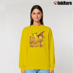 Women’s Witchy Halloween Betty Boop Graphic Cartoon Relaxed Sweatshirt in yellow | Soft, Laid-Back Vibe