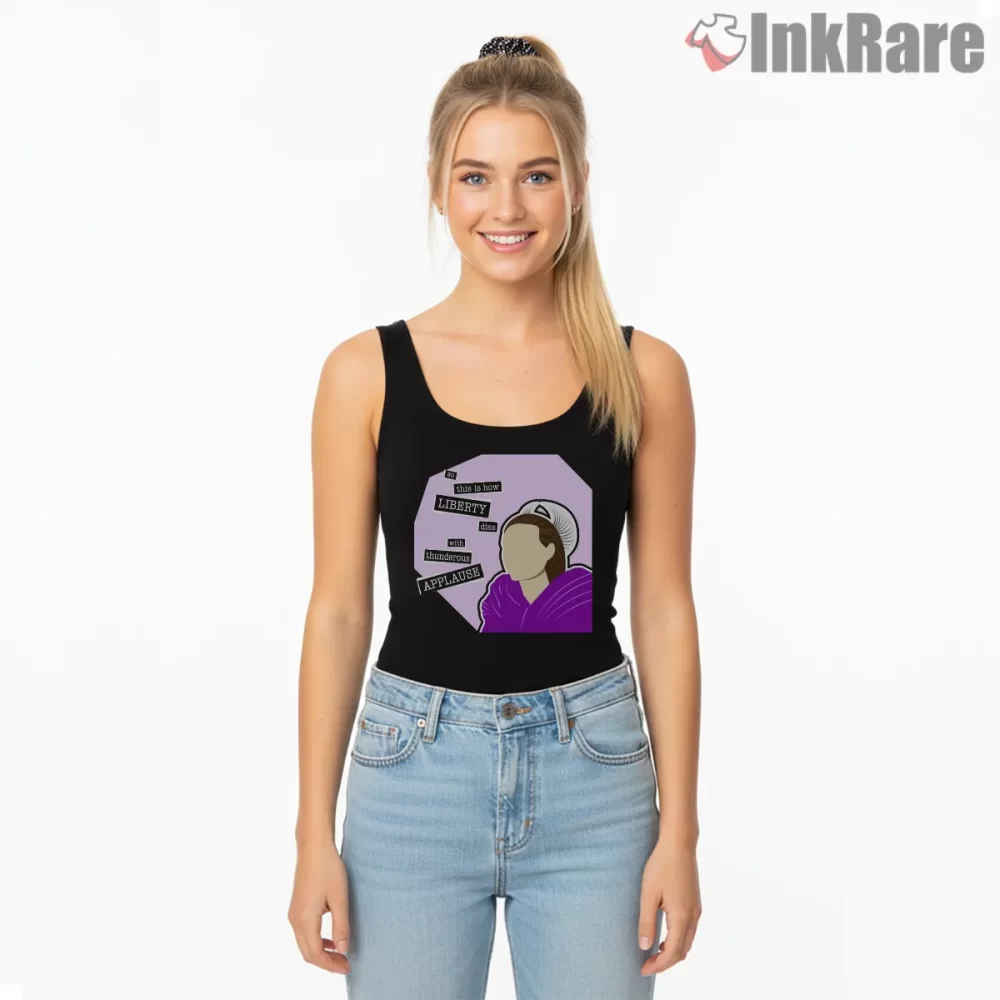 With Thunderous Applause Minimal Quote Shirt on black tank top for women graphic tee