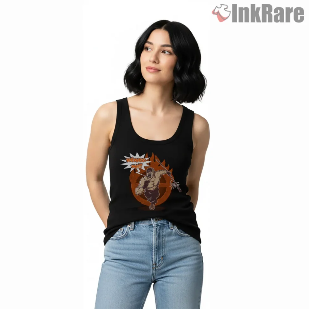 Witness Me War Boy Action Charge Mad Max Shirt on black tank top for women graphic tee
