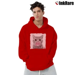 Men’s Witty Cat Lover Animal Gift for Her Cat with Bubble Gum Pullover Hoodie in red | Cozy, Durable, Modern Fit