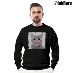 Men’s Witty Cat Lover Animal Gift for Her Cat with Bubble Gum Crewneck Sweatshirt in black | Cozy Fabric, Clean Style
