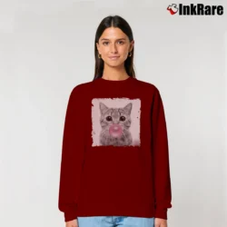 Women’s Witty Cat Lover Animal Gift for Her Cat with Bubble Gum Relaxed Sweatshirt in maroon | Soft, Laid-Back Vibe